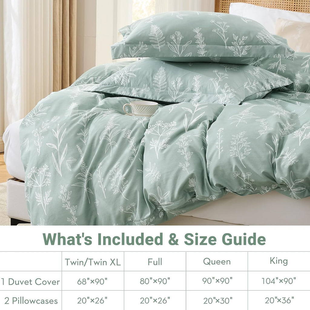 MUXHOMO Duvet Cover Queen Size, 3-Piece Floral Green Bedding Set · 6