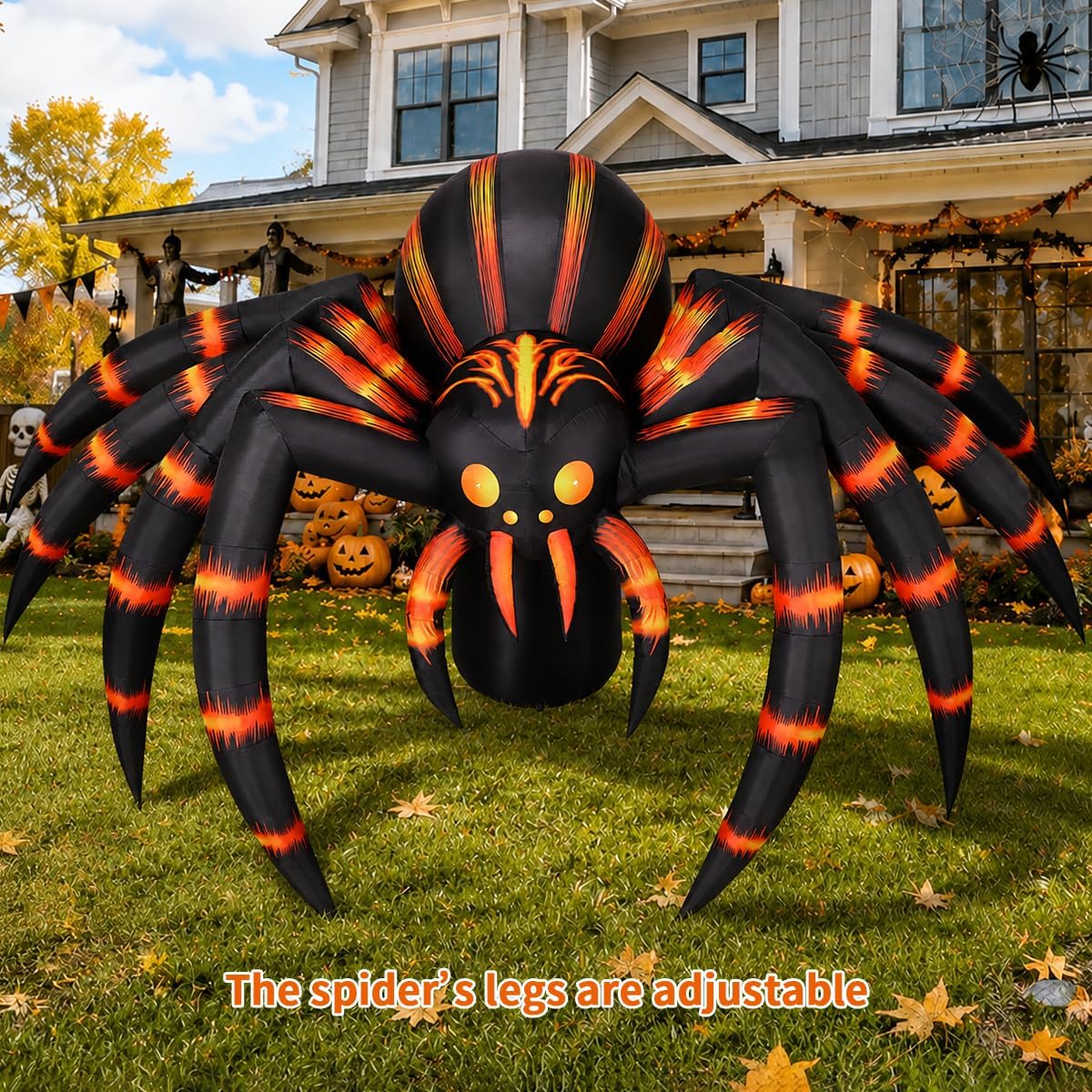 COMIN 7-Foot Halloween Striped Spider Inflatable – Orange – product detail