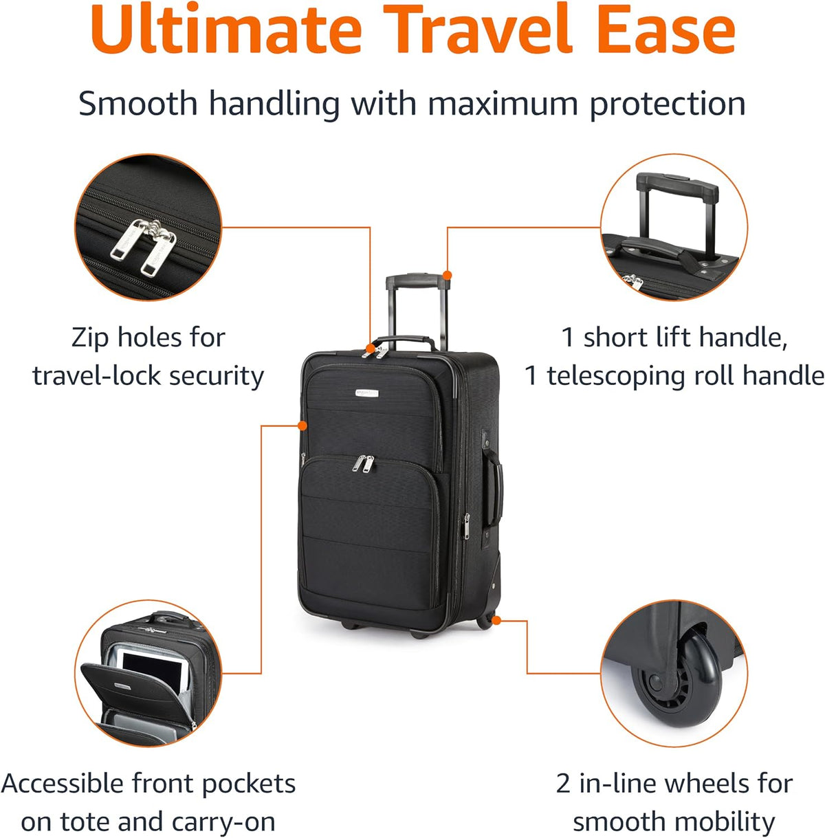 Amazon Basics Softside Luggage Set, 23-Inch Suitcase & 15-Inch Tote