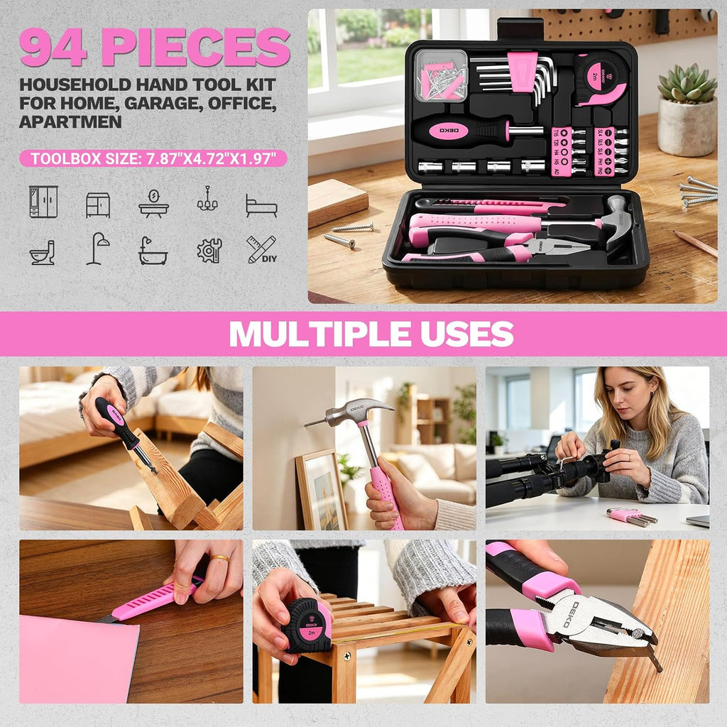 DEKOPRO 94-Piece Household Hand Tool Kit – Pink – product detail