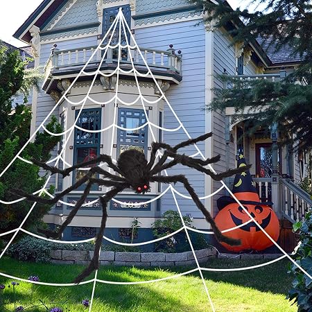 OCATO HF2106006 200-Inch Halloween Web & 59-Inch Spider Decoration Set – 200", Black