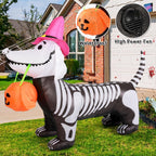 GOOSH 5.5-Foot Halloween Skeleton Dog & Pumpkin Inflatable – White – product detail