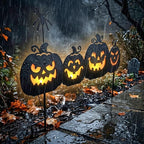 EAMBRITE 806051 4-Pack Lighted Metal Pumpkin Yard Stakes – black – product detail