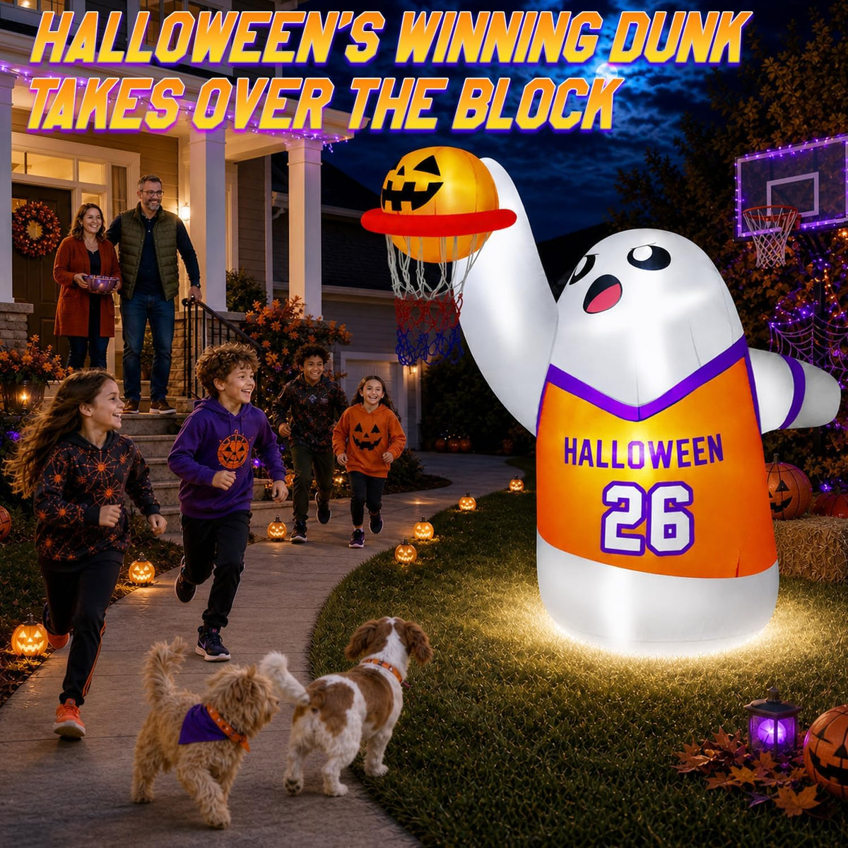 fotako QM-WS-038 5-Foot Halloween Slam-Dunk Ghost Inflatable – white – product detail