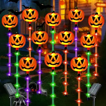 SANJICHA SJC-Pumpkin Solar Halloween Pumpkin Path Lights – 12 Pack, Orange Purple and Green