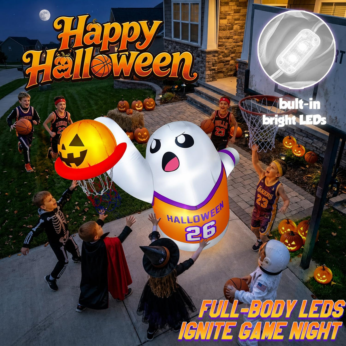 fotako QM-WS-038 5-Foot Halloween Slam-Dunk Ghost Inflatable – white – product detail