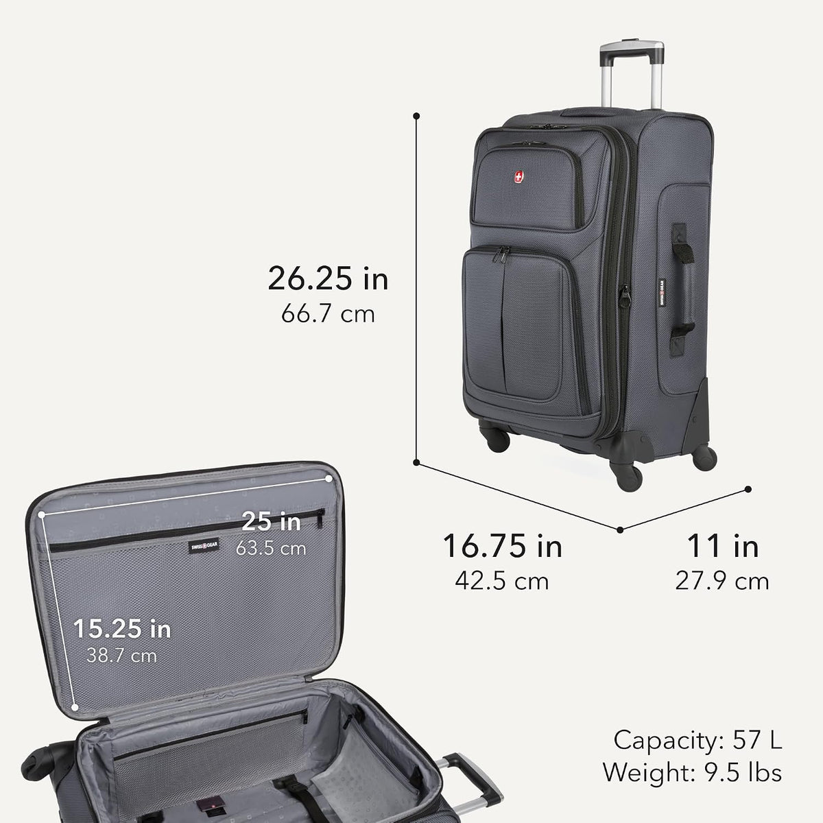 SwissGear Sion Expandable Softside Suitcase – Dark Grey / Checked-Medium – product detail