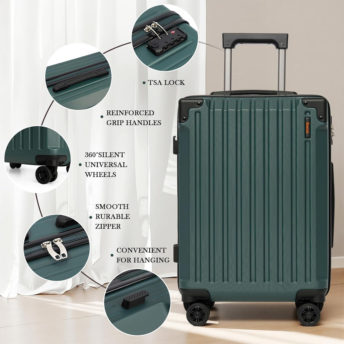 Eeeza WZQHK-FT Hardside Luggage Set – 5 Piece Sets (20/24/28/DB/TB), DarkGreen – DarkGreen / 5 Piece Sets (20/24/28/DB/TB) – product detail
