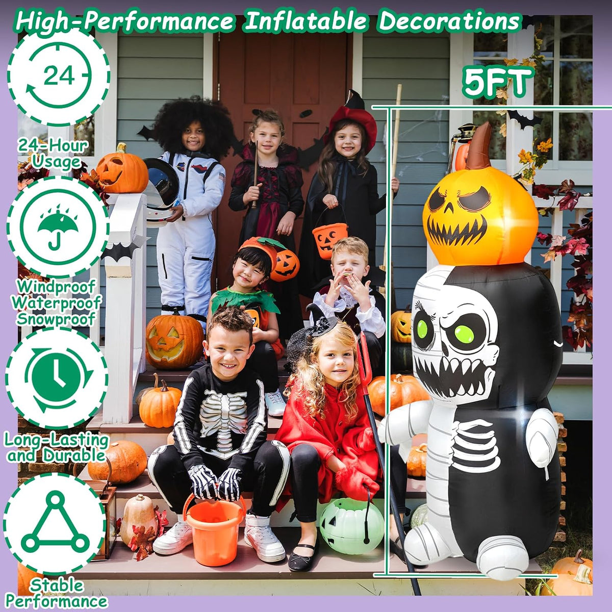 SHDEJTG 5-Foot Halloween Pumpkin & Zombie Inflatable – WHITE – product detail