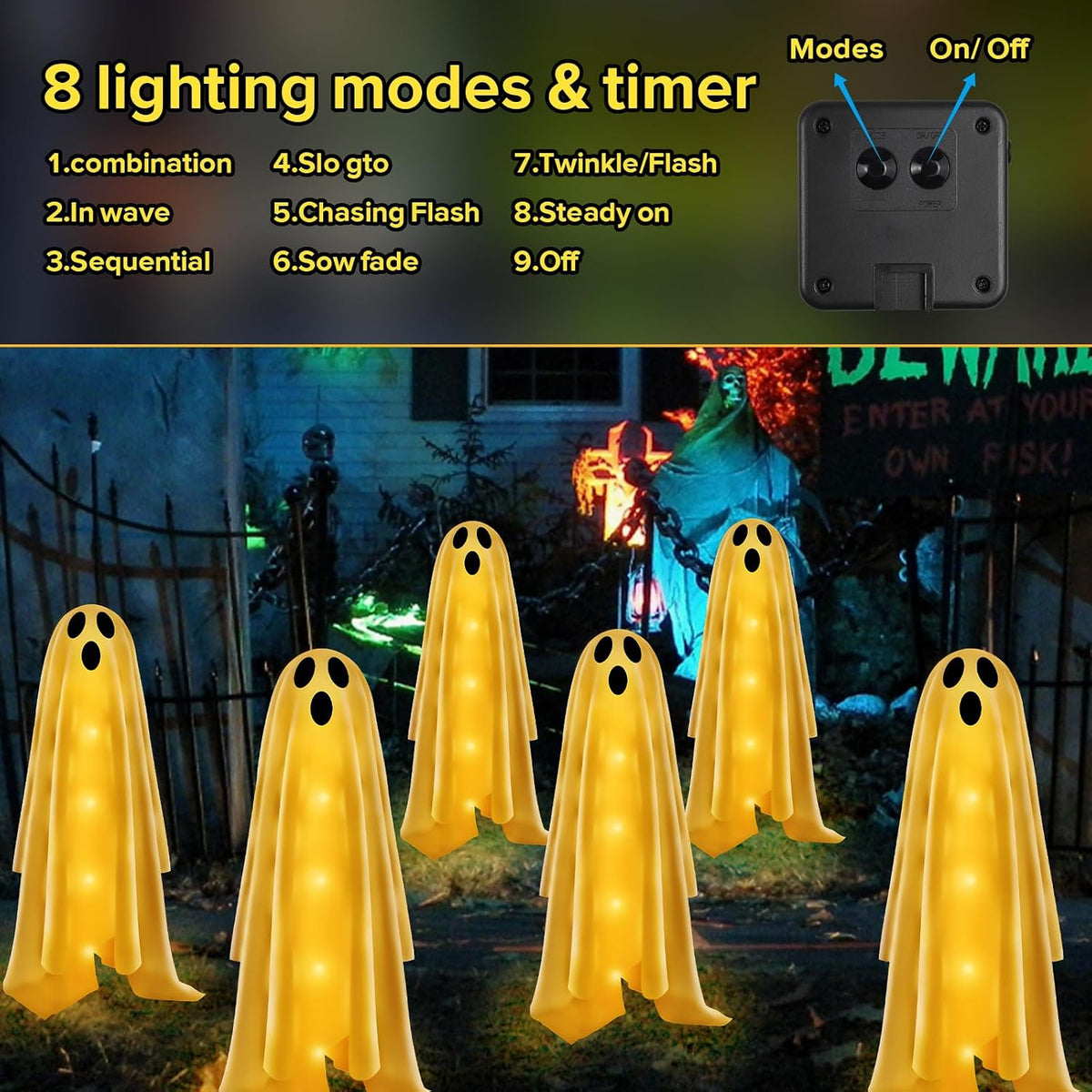 Betrihyes 6-Pack Solar Halloween Ghost Path Lights