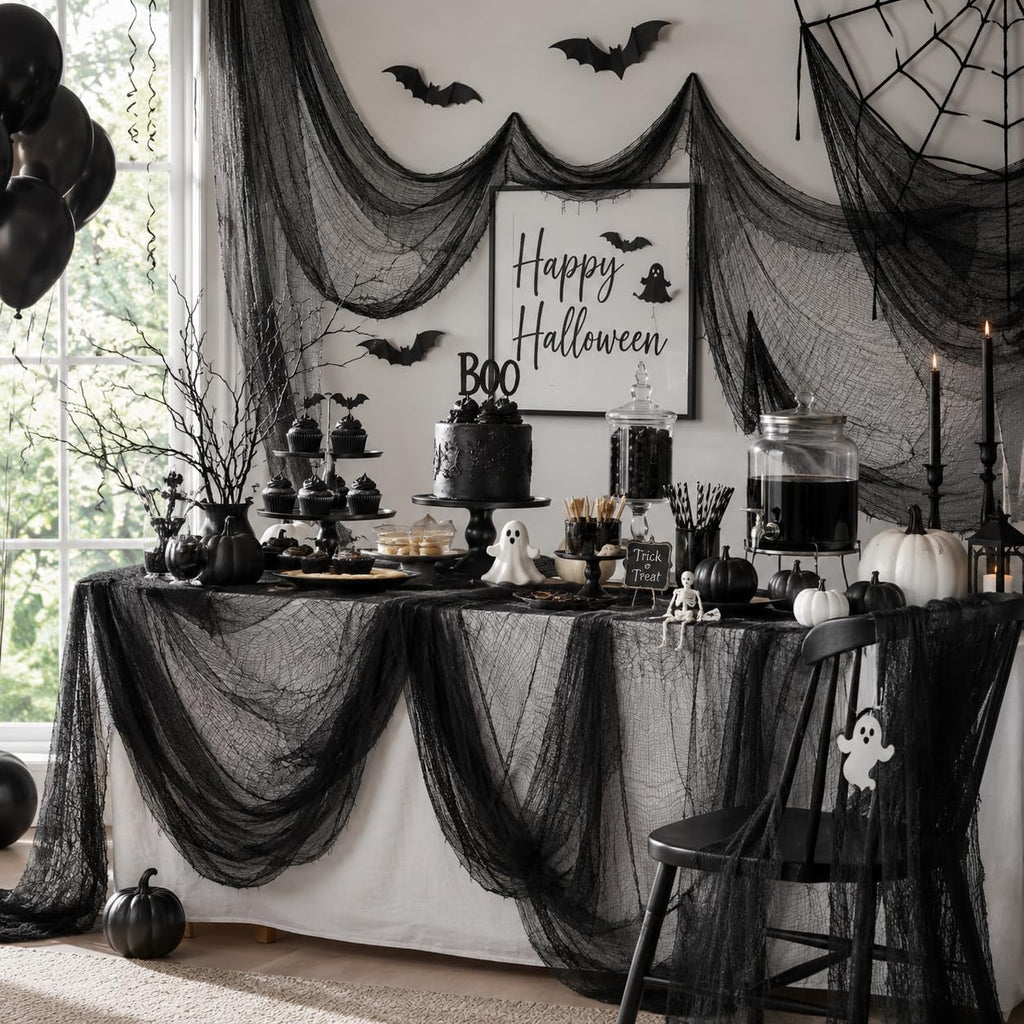 Qtisky 5-Piece Halloween Gauze Decorating Cloth Set – 72 x 30 inches, black – black / 72 x 30 inches – product detail