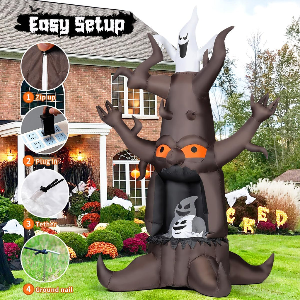 GOOSH DJ-WS-69463 9-Foot Halloween Animated Dead Tree & Ghost Inflatable – Brown – product detail