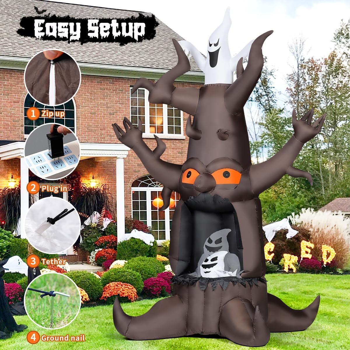 GOOSH DJ-WS-69463 9-Foot Halloween Animated Dead Tree & Ghost Inflatable – Brown – product detail