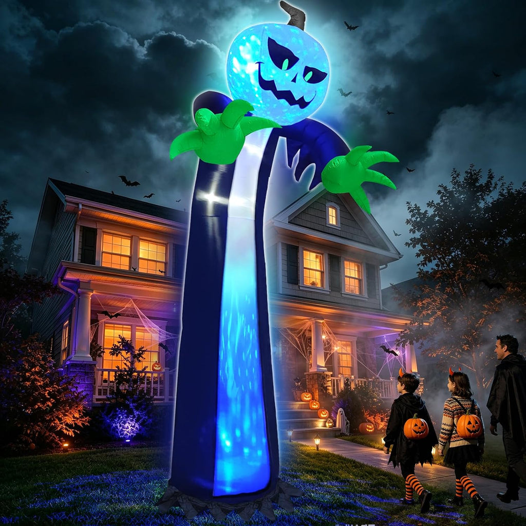 TURNMEON J-12V30W 14-Foot Halloween Pumpkin & Ghost Inflatable – Blue – product detail