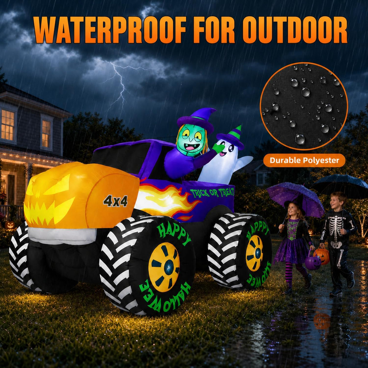 zukakii QM-WS-033 8-Foot Halloween Monster Truck & Pumpkin Inflatable – Purple – product detail