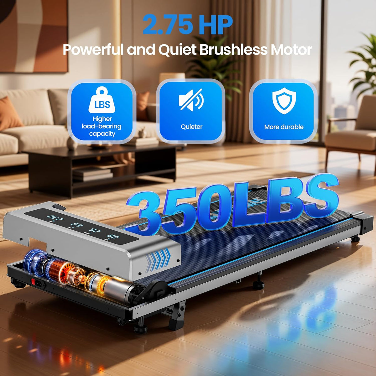 FOUSAE Under-Desk Walking Pad with 10% Incline and LED Display