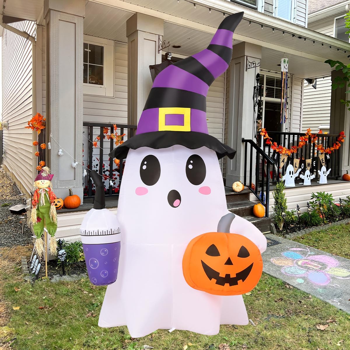GOOSH 69656 6.2-Foot Halloween Ghost & Pumpkin Inflatable – white – product detail