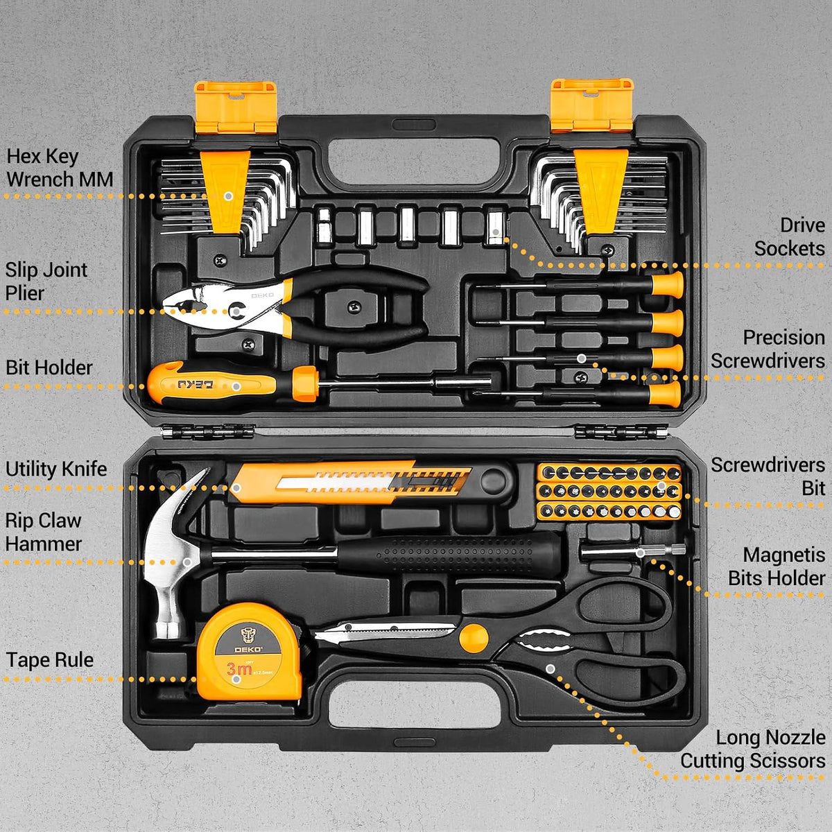 DEKOPRO DKMT62 62-Piece Household Hand Tool Kit – product detail