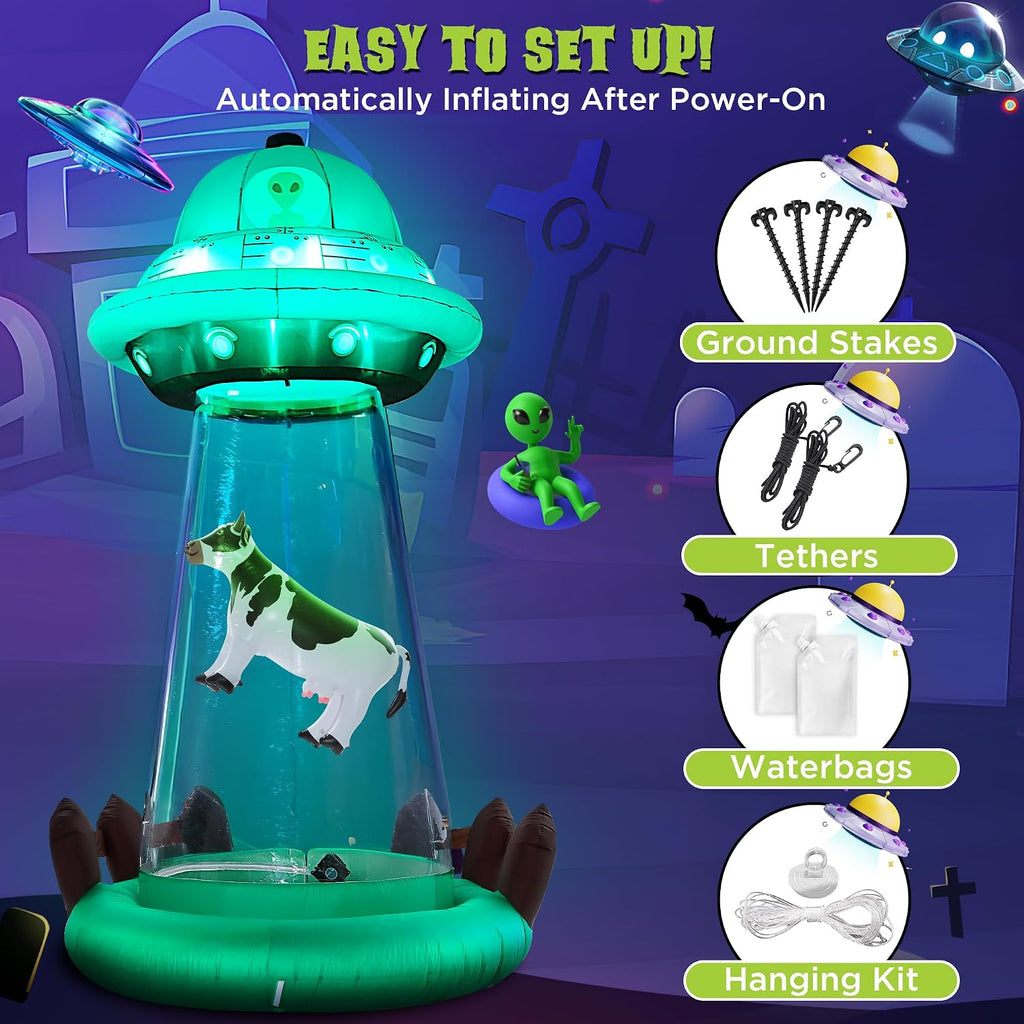 ZPISF UFO Inflatable - 001 10-Foot Halloween UFO & Cow Inflatable – 10 FT UFO Abduction – product detail