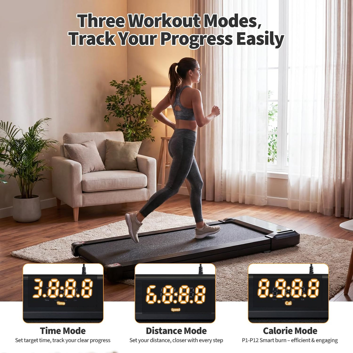 NEWBULIG PBJ-P01-V2 Under-Desk Walking Treadmill – Black – Black / No handle – product detail
