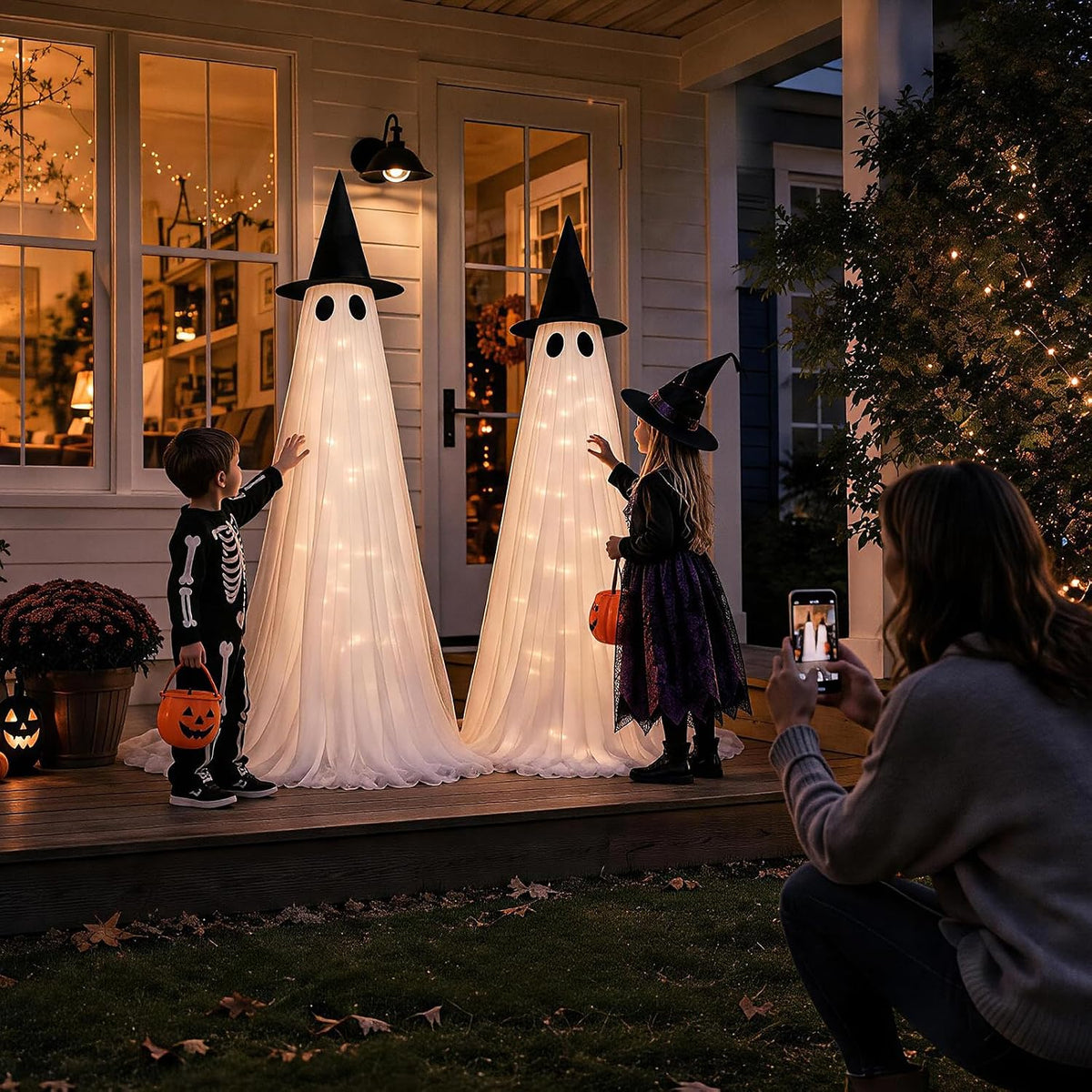 CheerBloom CB00052 2-Pack 5-Foot Lighted Halloween Ghost Decorations – White – product detail