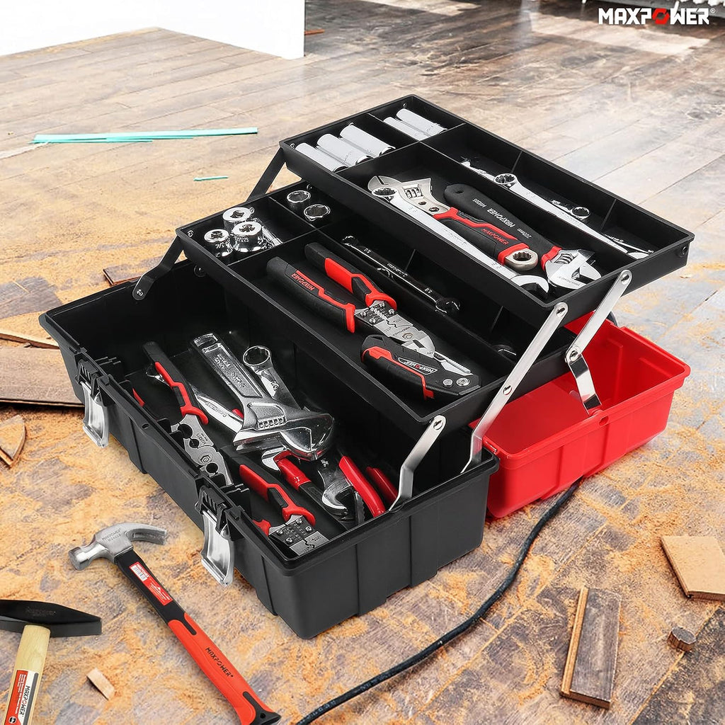 MAXPOWER MXP58 16-Inch Three-Tier Folding Tool Box – Red – product detail