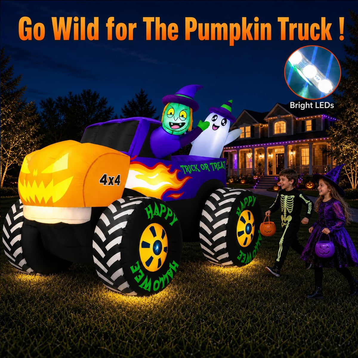 zukakii QM-WS-033 8-Foot Halloween Monster Truck & Pumpkin Inflatable – Purple – product detail