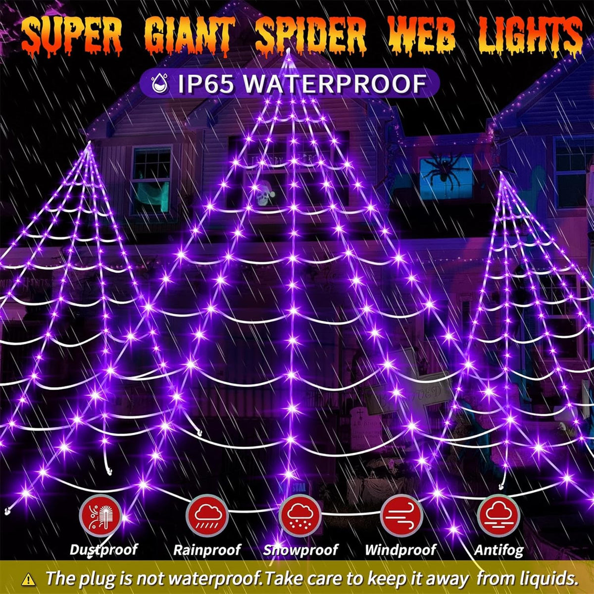 partyMoonet BG-CL3M3-306L01 200-LED Halloween Spider Web Light Set – Dark Purple – product detail