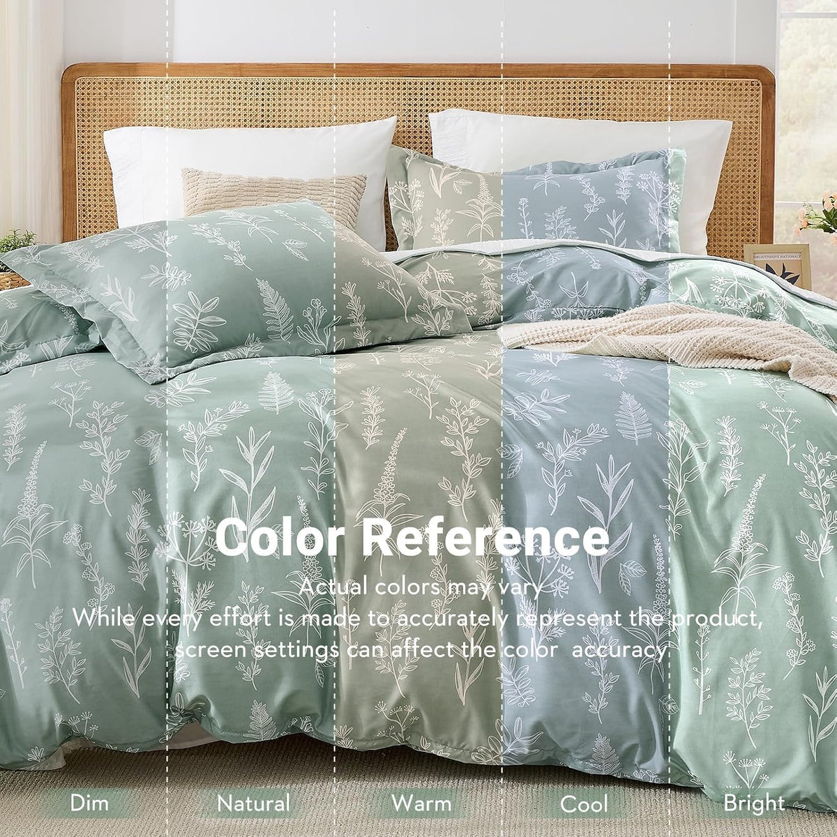MUXHOMO Duvet Cover Queen Size, 3-Piece Floral Green Bedding Set · 3