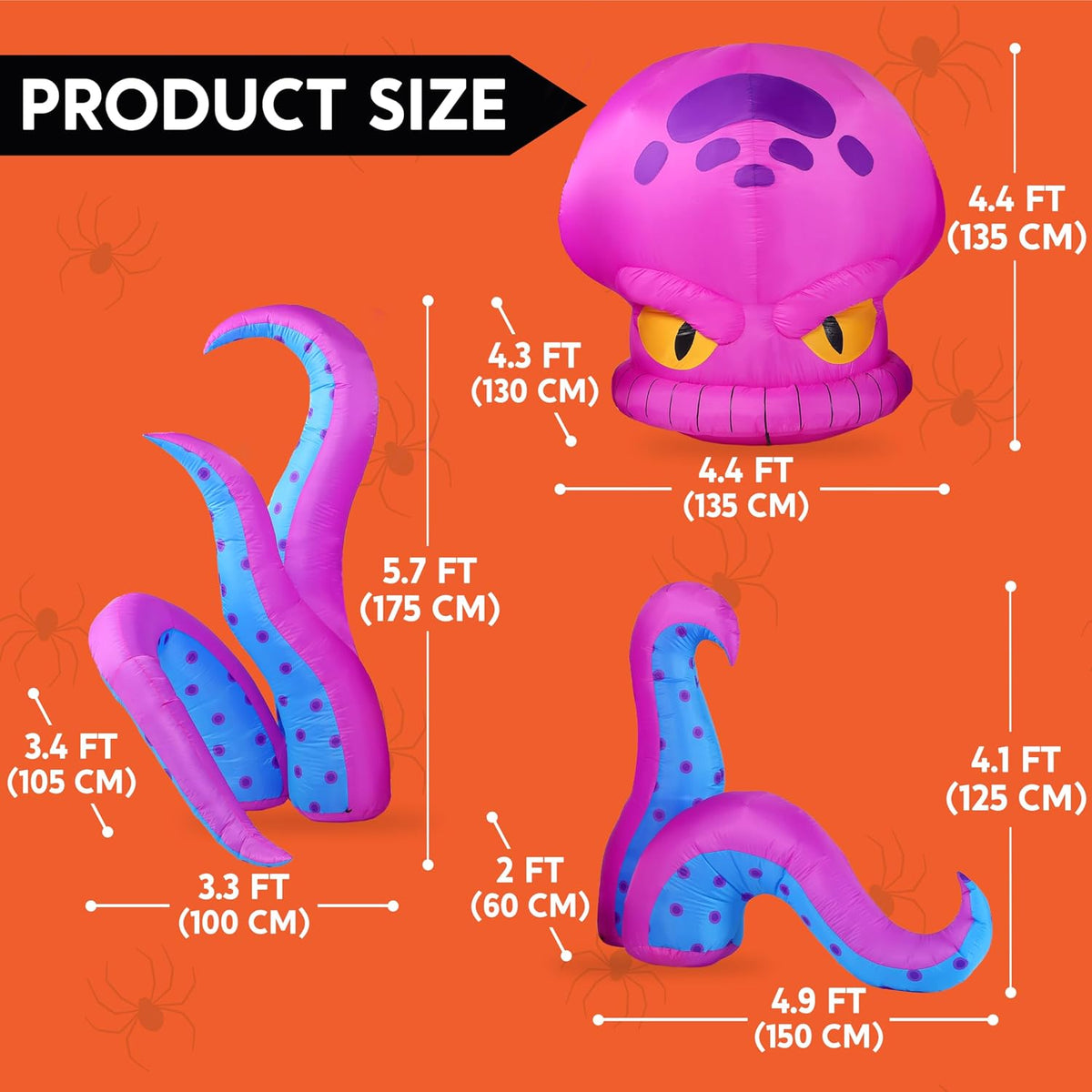 JOYIN 10 ft Lighted Halloween Octopus Inflatable – Blue or Purple