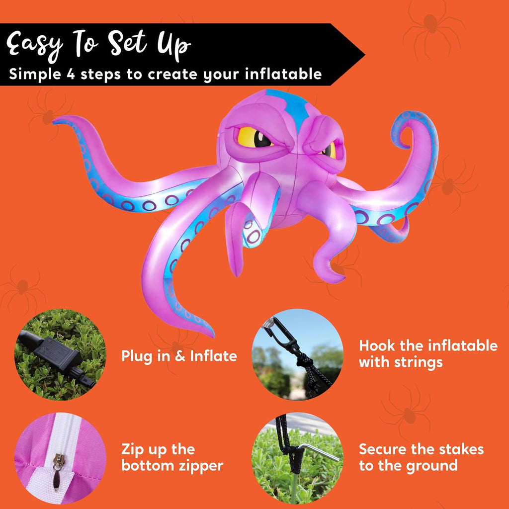 JOYIN 18672 10-Foot Halloween Octopus Inflatable – Blue-tentacled Octopus – product detail