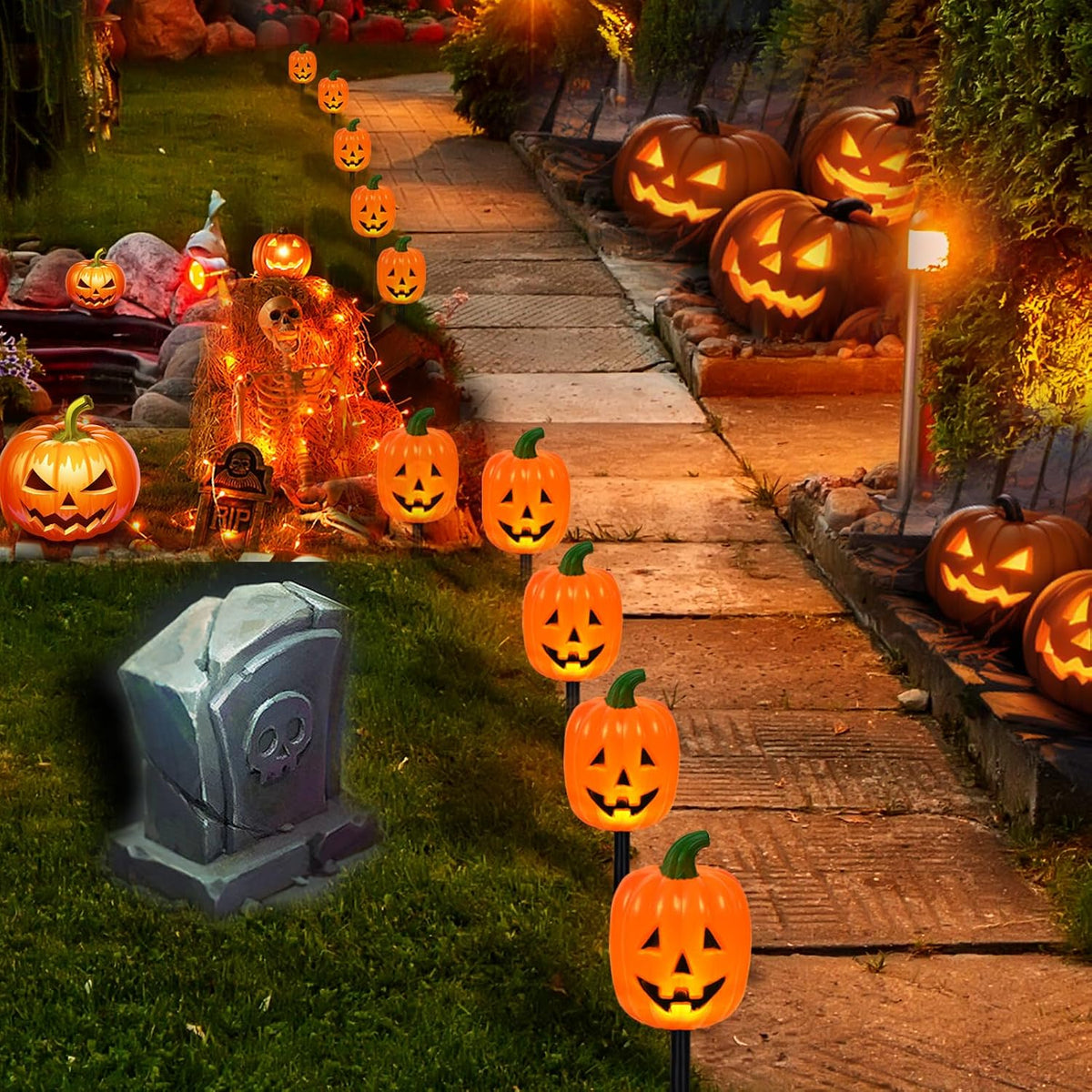 BRIGHTDECK 32137 Solar Halloween Pumpkin Stake Lights – 10-Pack – Long Pumpkin / 10-Pack – product detail
