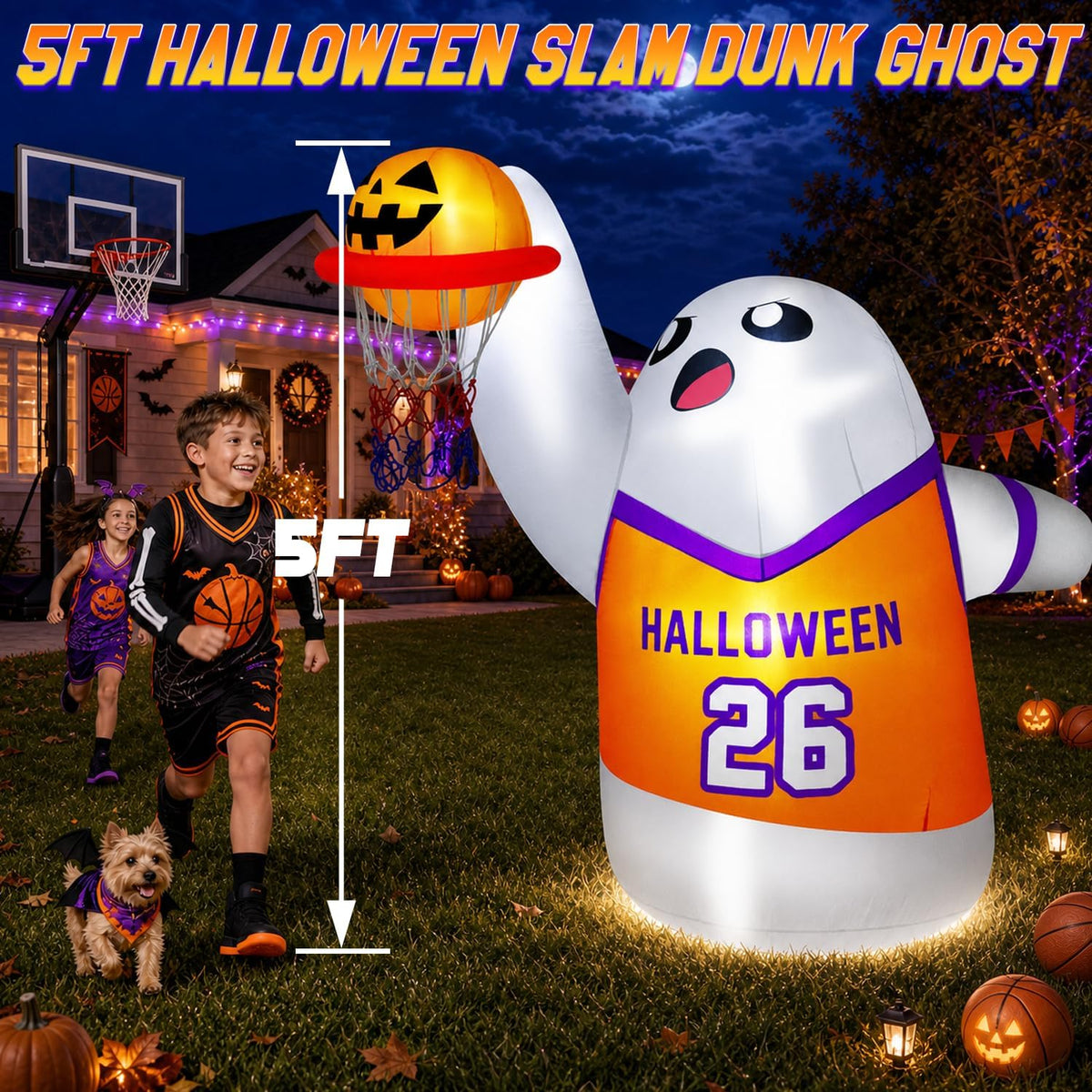 fotako QM-WS-038 5-Foot Halloween Slam-Dunk Ghost Inflatable – white – product detail