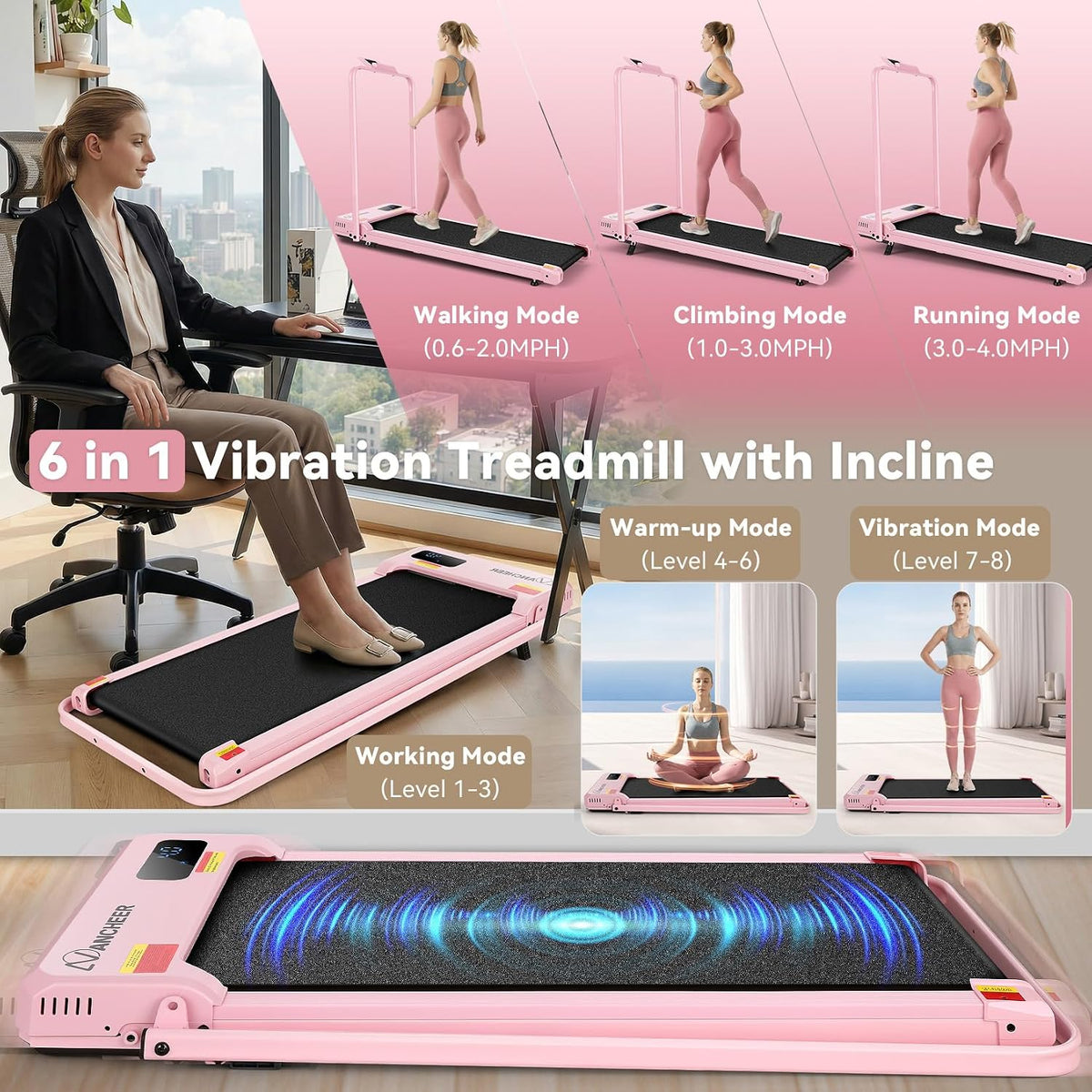 ANCHEER Under-Desk Walking Treadmill – Pink Rose Gold – product detail