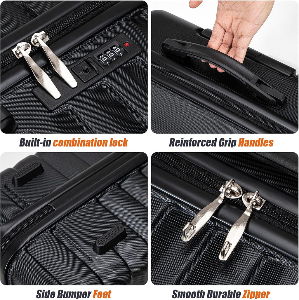 Cosbarn Hardside Luggage Set – ABS 5 Piece Sets (20/24/28/DB/TB), Black – product detail