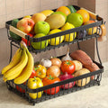 Sevenblue Two-Tier Fruit Basket with Banana Hooks, Black