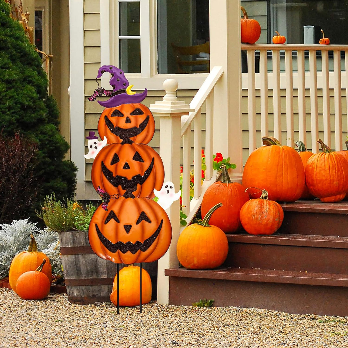 FloraSea 3-Piece Stackable Halloween Pumpkin Yard Stake Set – Halloween – product detail