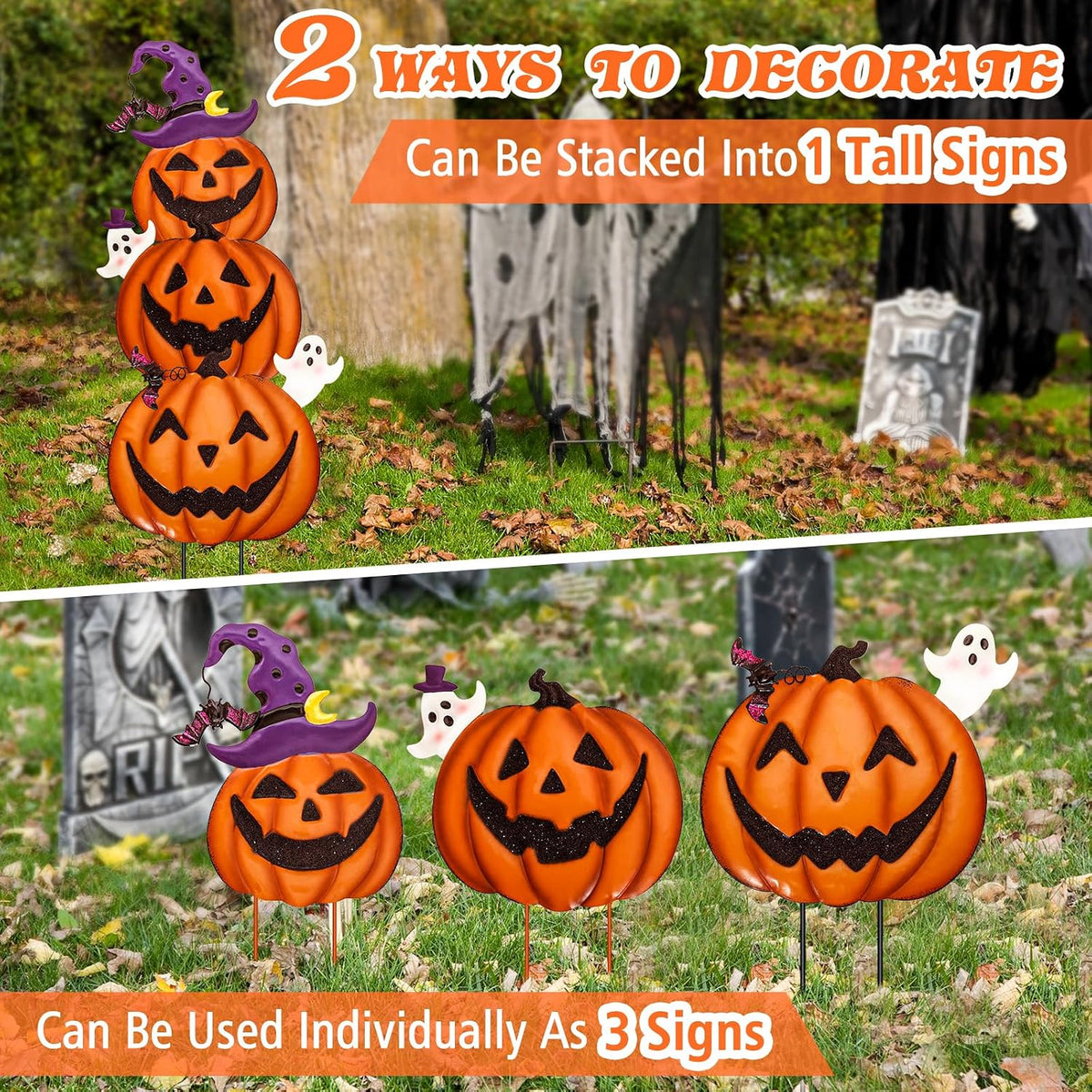 FloraSea 3-Piece Stackable Halloween Pumpkin Yard Stake Set – Halloween – product detail