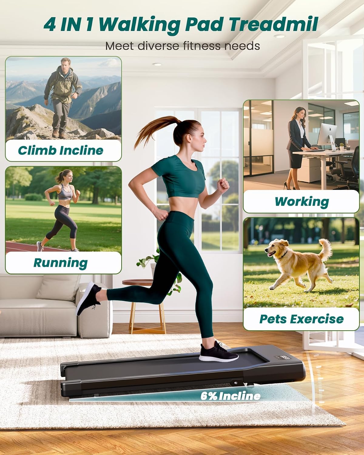DeerRun Under-Desk Walking Treadmill – Matte Black – product detail