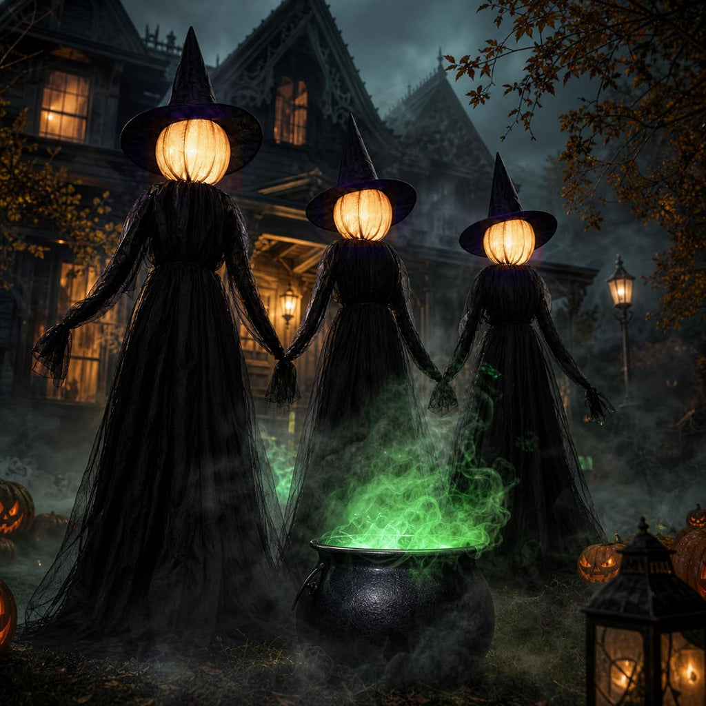 Hourleey 3-Pack 5-Foot Lighted Halloween Witch Stakes – Witch stakes – product detail