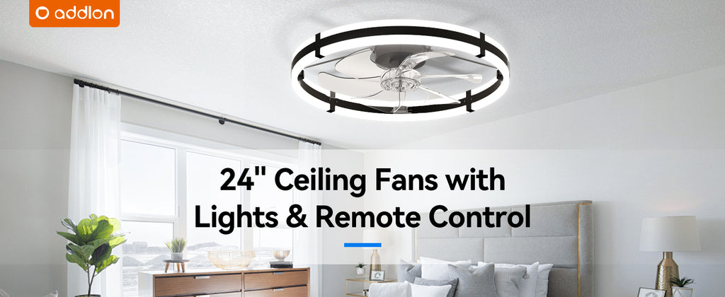 addlon 24-Inch Low-Profile Ceiling Fan with LED Light, Black