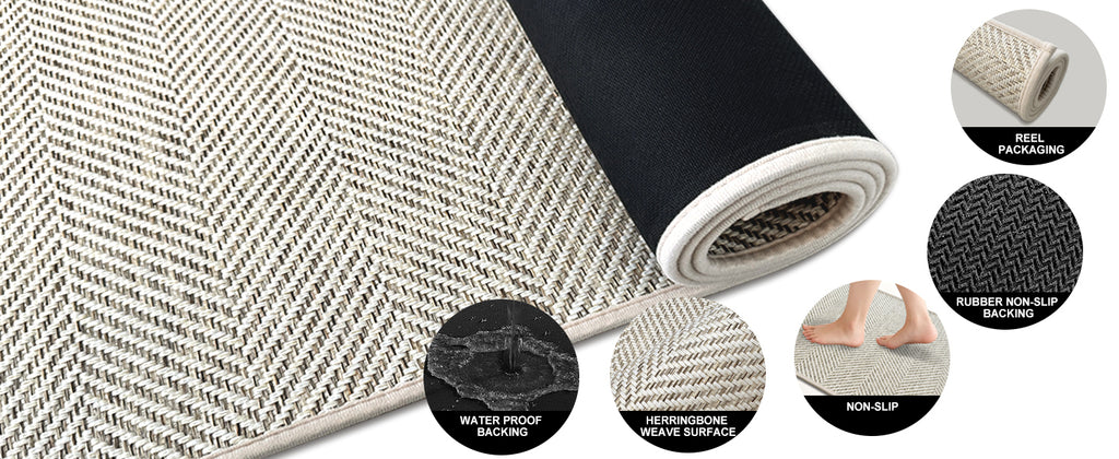 HDFK Herringbone Kitchen Rug Set, Beige, 2 Pieces