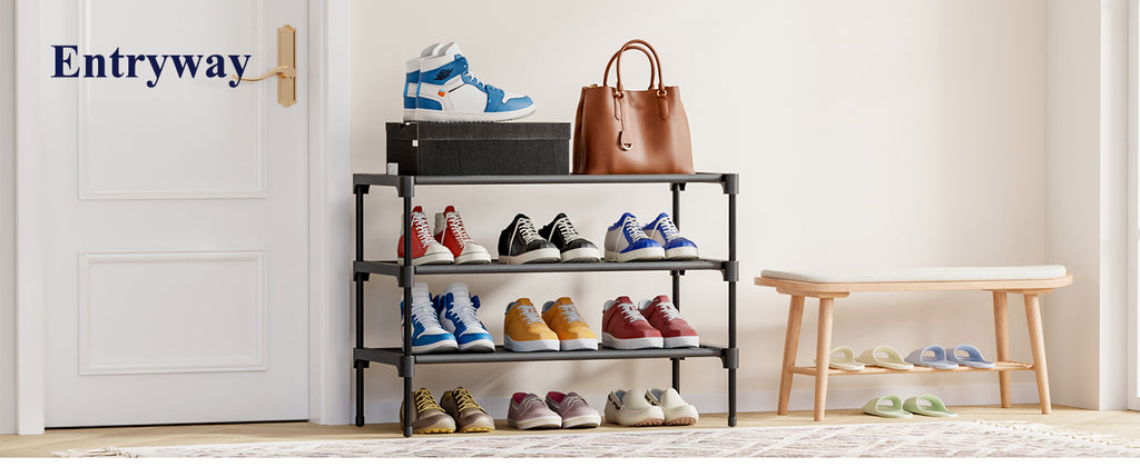 Kitsure Three-Tier Shoe Rack, Black, 27.5 in