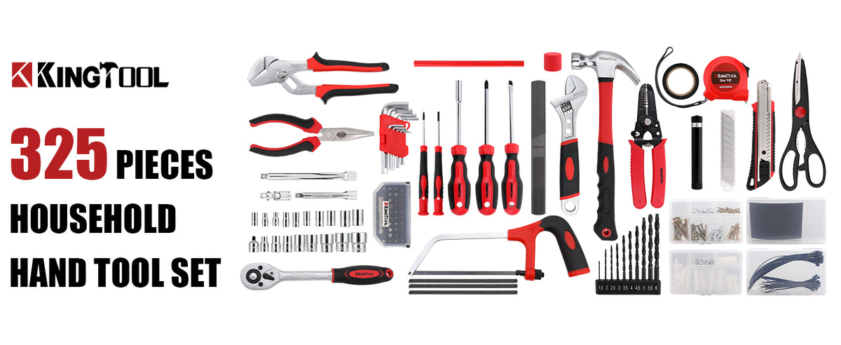 KingTool DS-HDT001 325-Piece Home Repair Tool Kit with Drawer Case – Red, Black – product detail