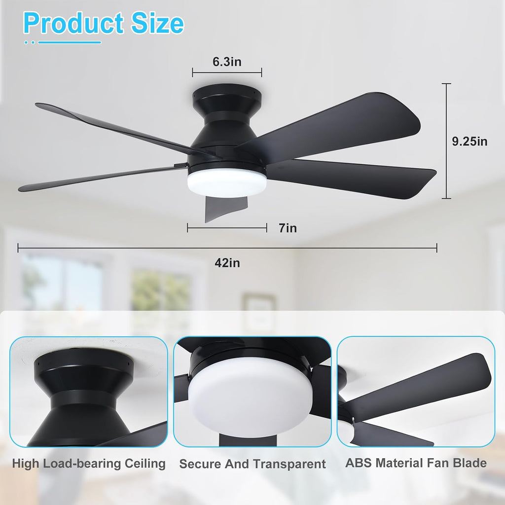 Depuley 42-Inch Ceiling Fan with Dimmable LED Light, Black
