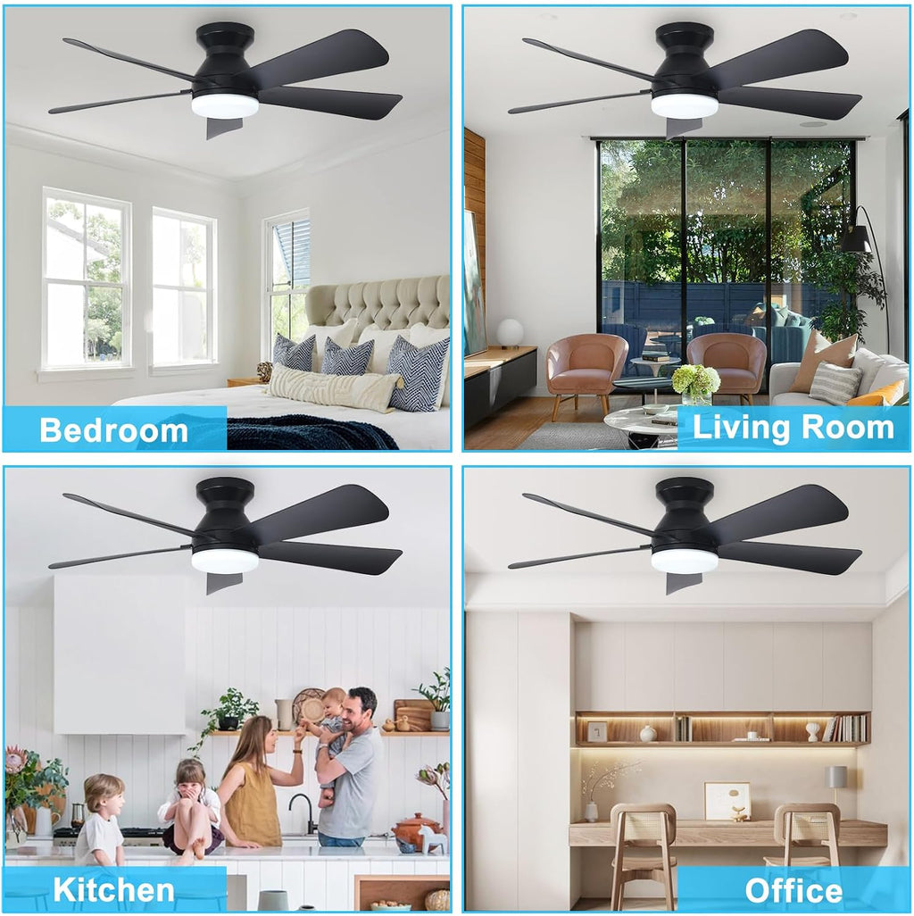 Depuley 42-Inch Ceiling Fan with Dimmable LED Light, Black