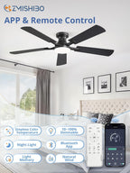 ZMISHIBO 52-Inch Flush-Mount Ceiling Fan with LED Light, Black