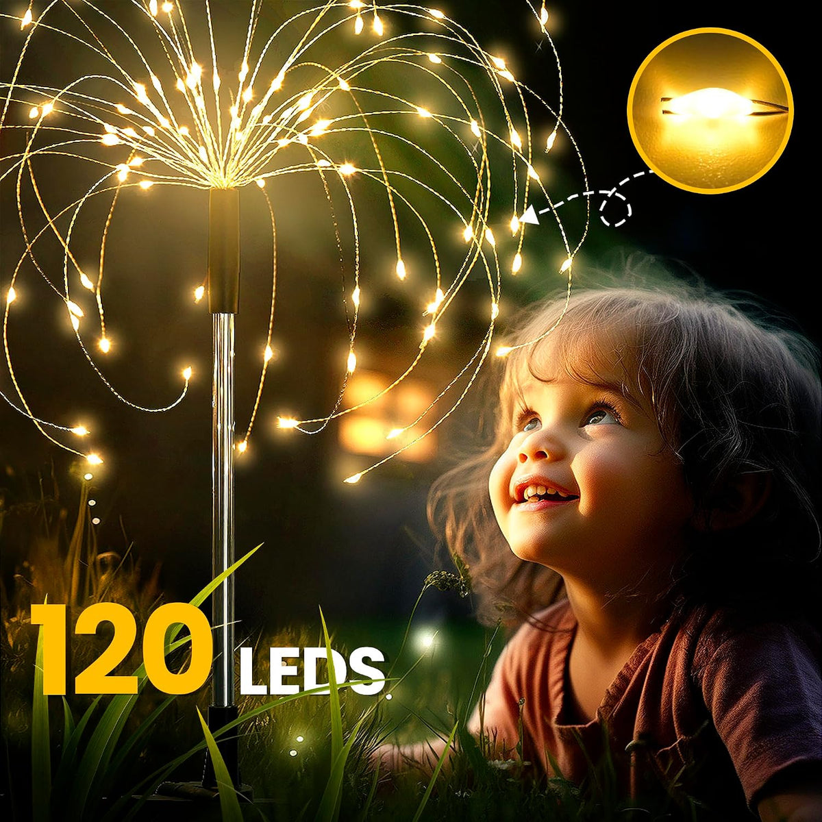 GIGALUMI Solar Firework Garden Lights, Warm White, 2-Pack