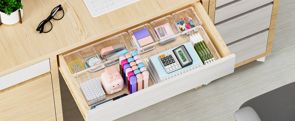 WOWBOX Clear Drawer Organizer Trays, 25-Pack