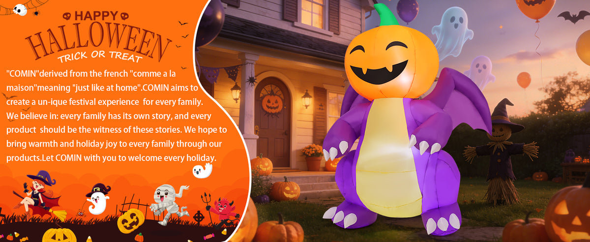 COMIN CO-69725 6-Foot Halloween Pumpkin & Dragon Inflatable – Purple – product detail